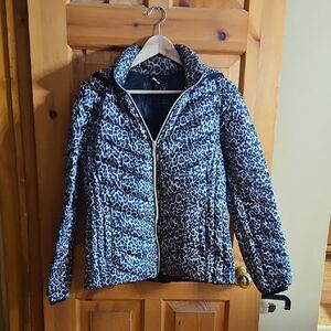 Michael Kors Black and Gray Leopard Puffer Jacket